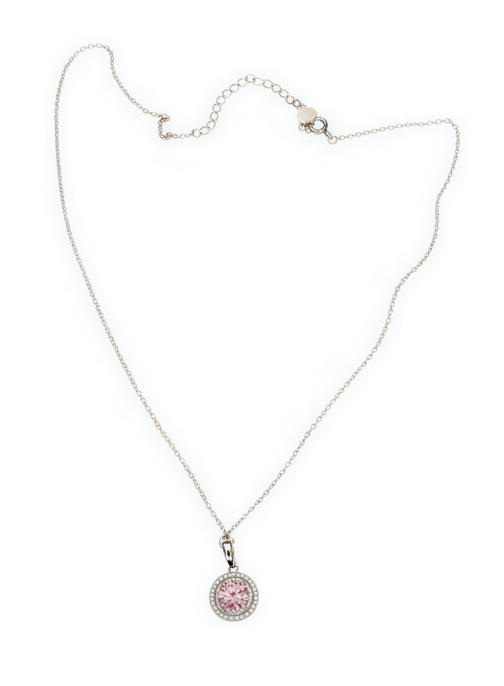 Shining pink moissanite gemstone halo pendant with fine silver chain