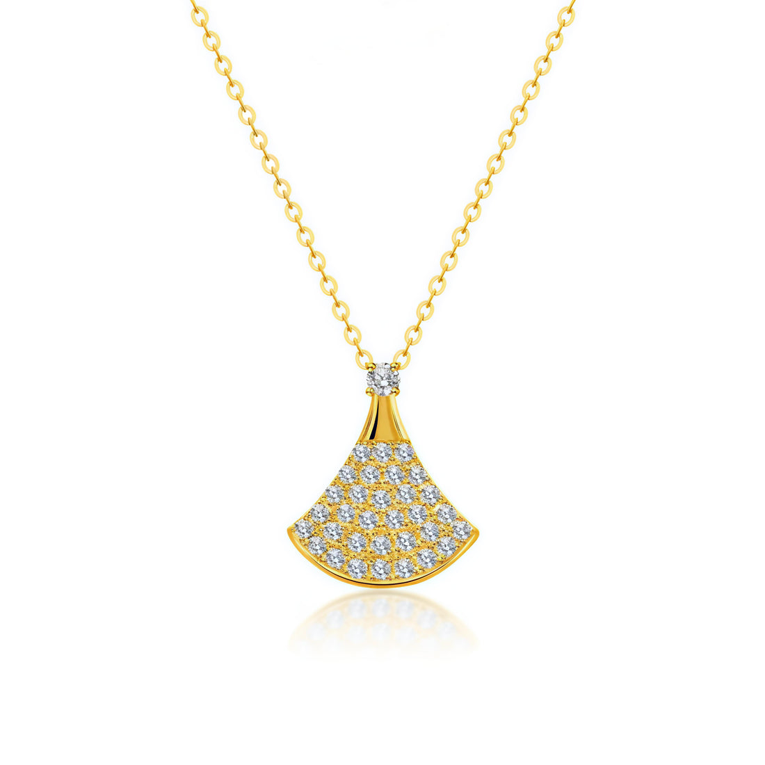 Radiant Fan Pendant Necklace | 925 Sterling Silver & Gold Plated Moissanite Necklace | 0.10 ct Center Stone | Tanishq Gems