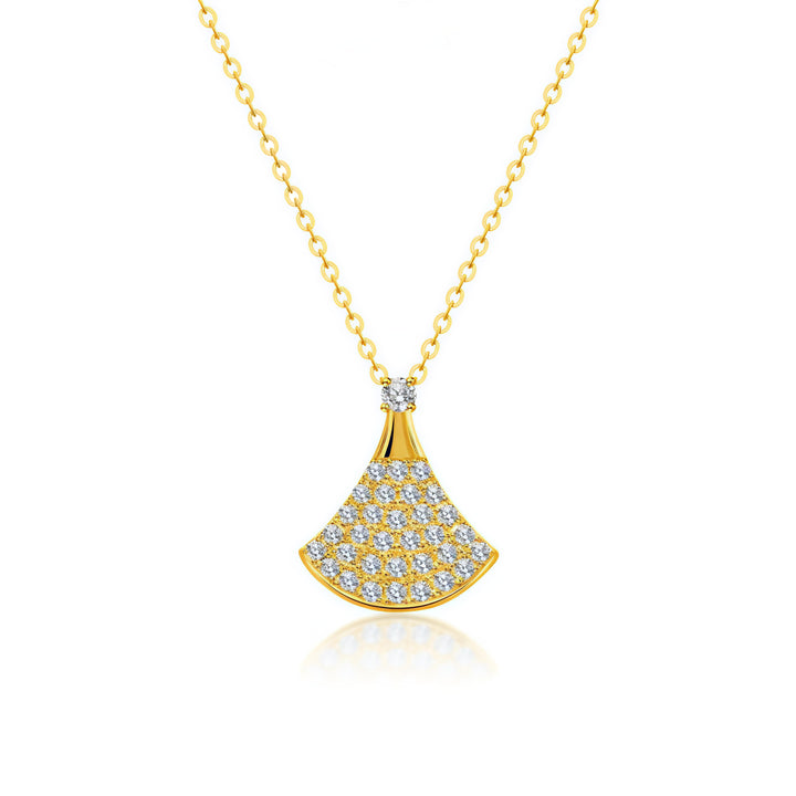 Radiant Fan Pendant Necklace | 925 Sterling Silver & Gold Plated Moissanite Necklace | 0.10 ct Center Stone | Tanishq Gems