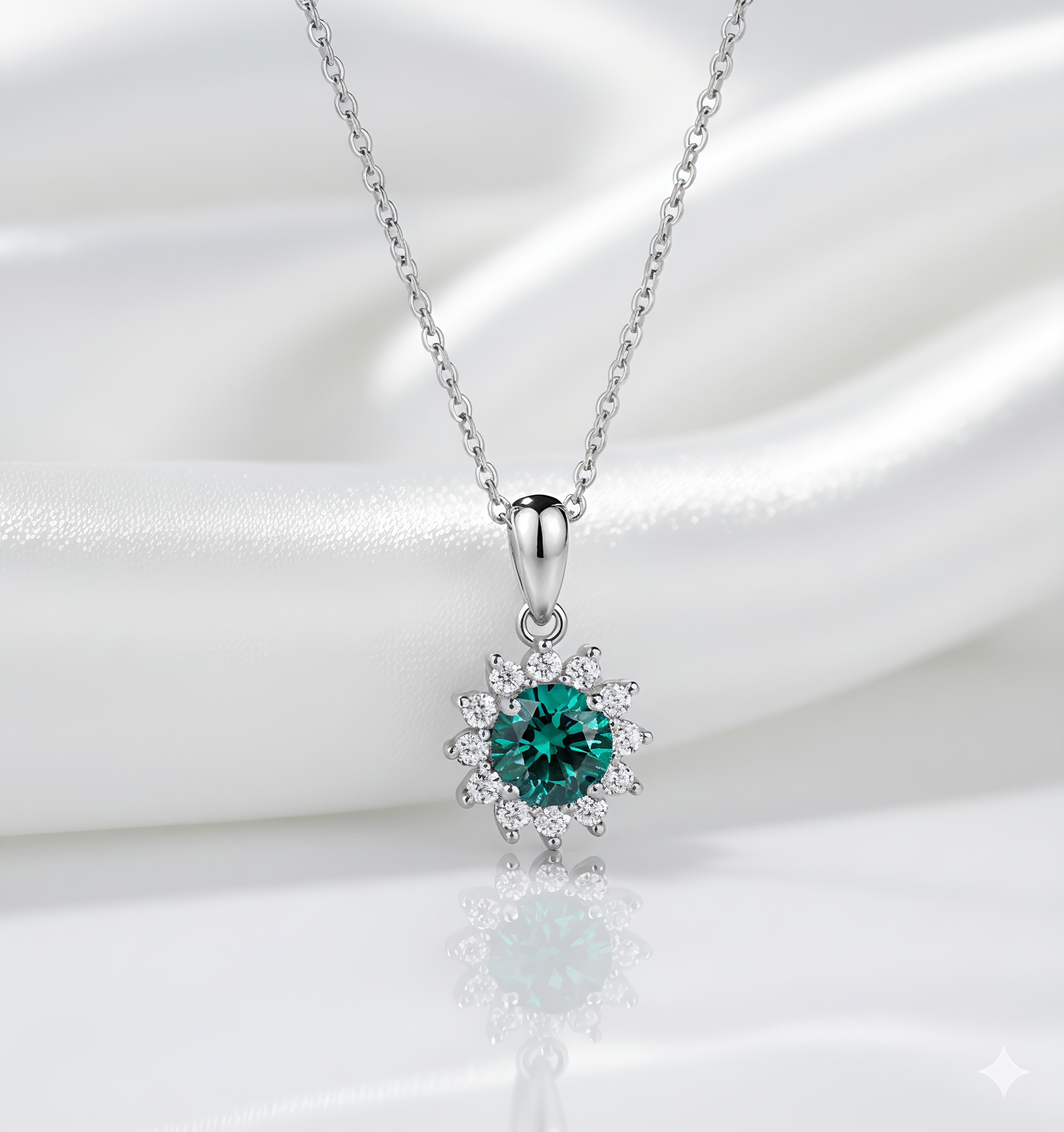 Celestia Bloom Moissanite Pendant Necklace – 1 Carat Round Moissanite Halo Necklace in White & Green Variants | 925 Sterling Silver 💎💚