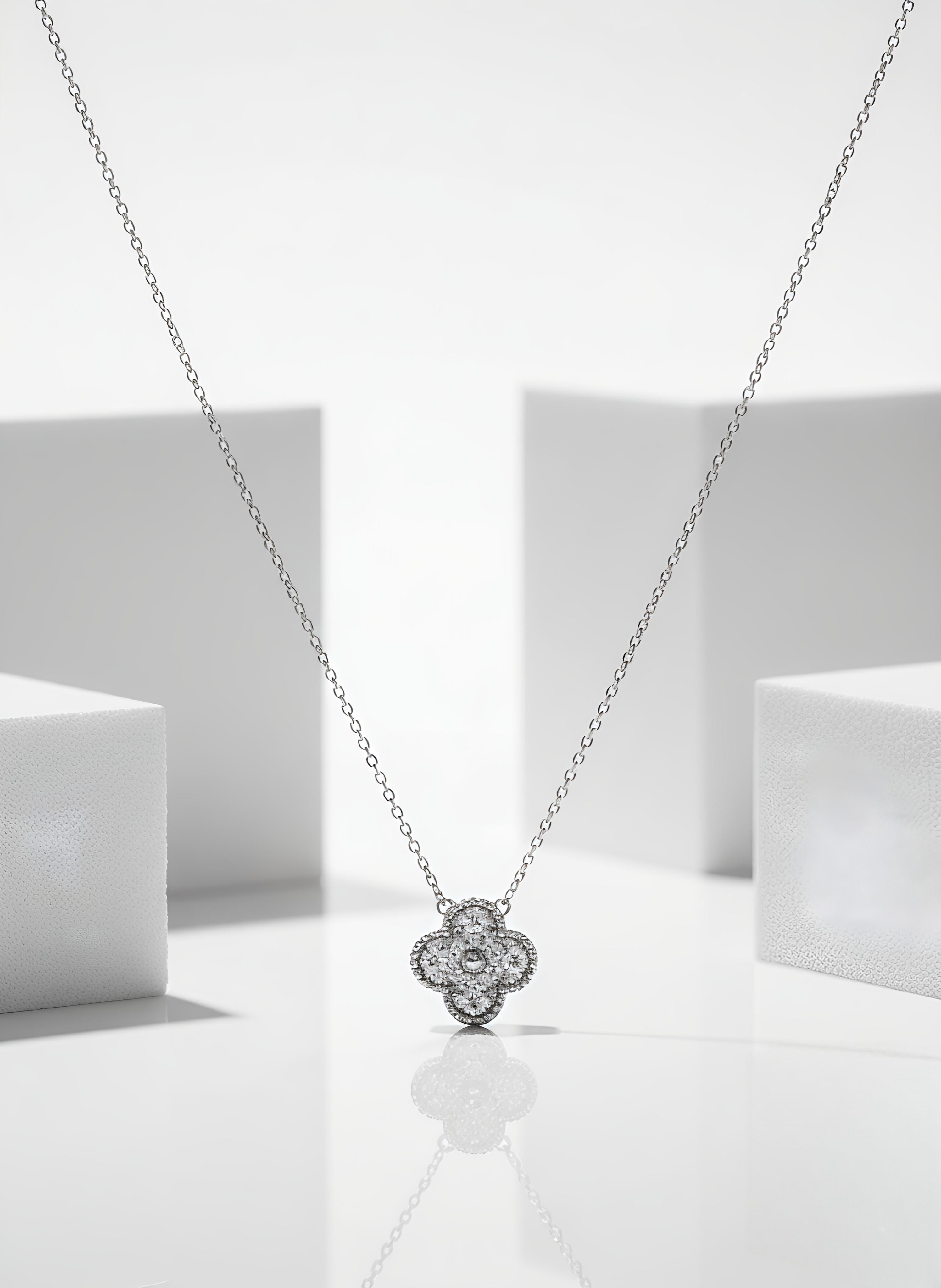 Eternal Clover Moissanite Pendant Necklace – Four Leaf Clover Necklace in 925 Sterling Silver | Lucky Charm Jewelry for Women