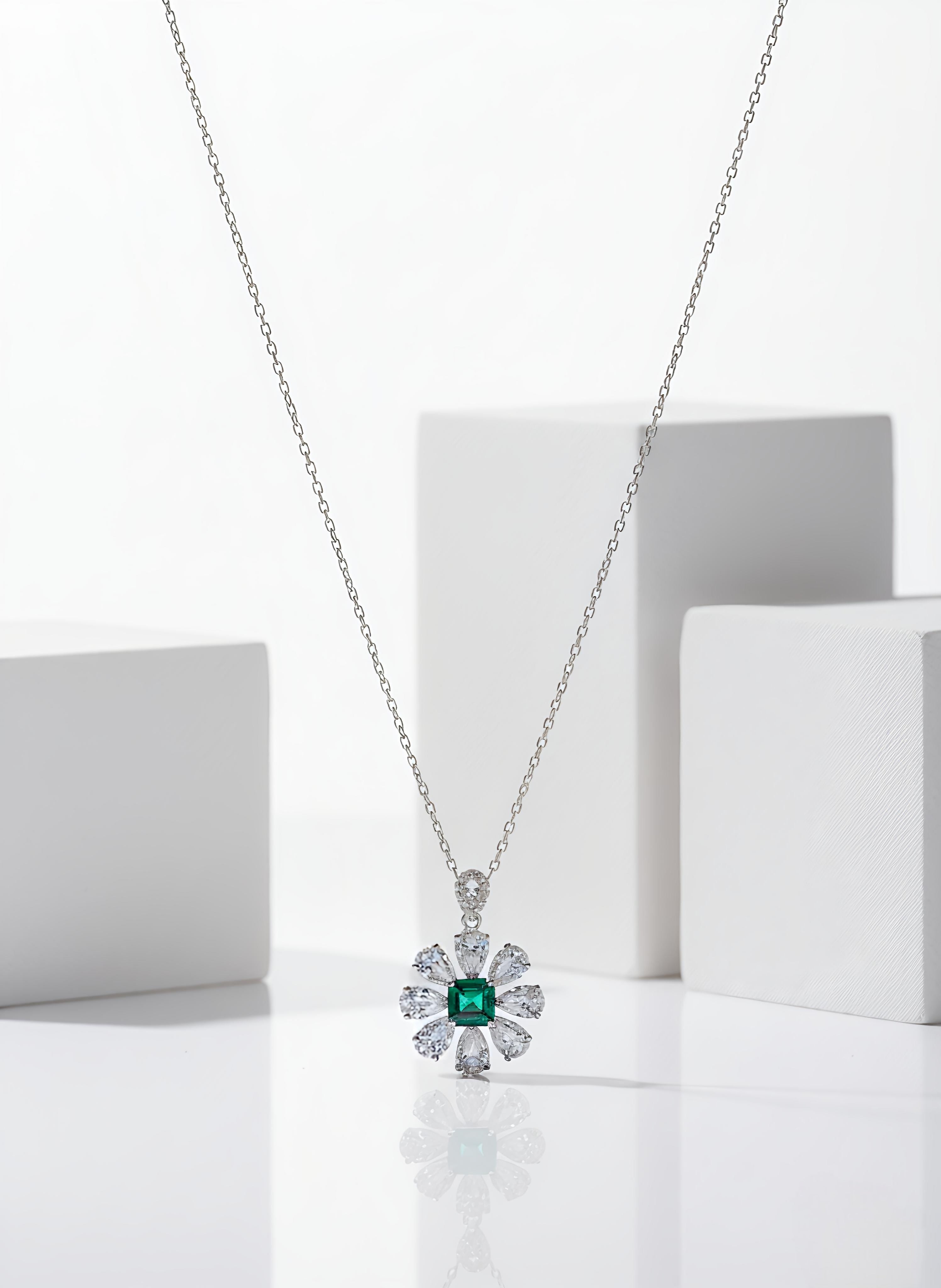 1.00 CT Asscher Moissanite Necklace | Pear Diamond Halo | Tanishq Gems