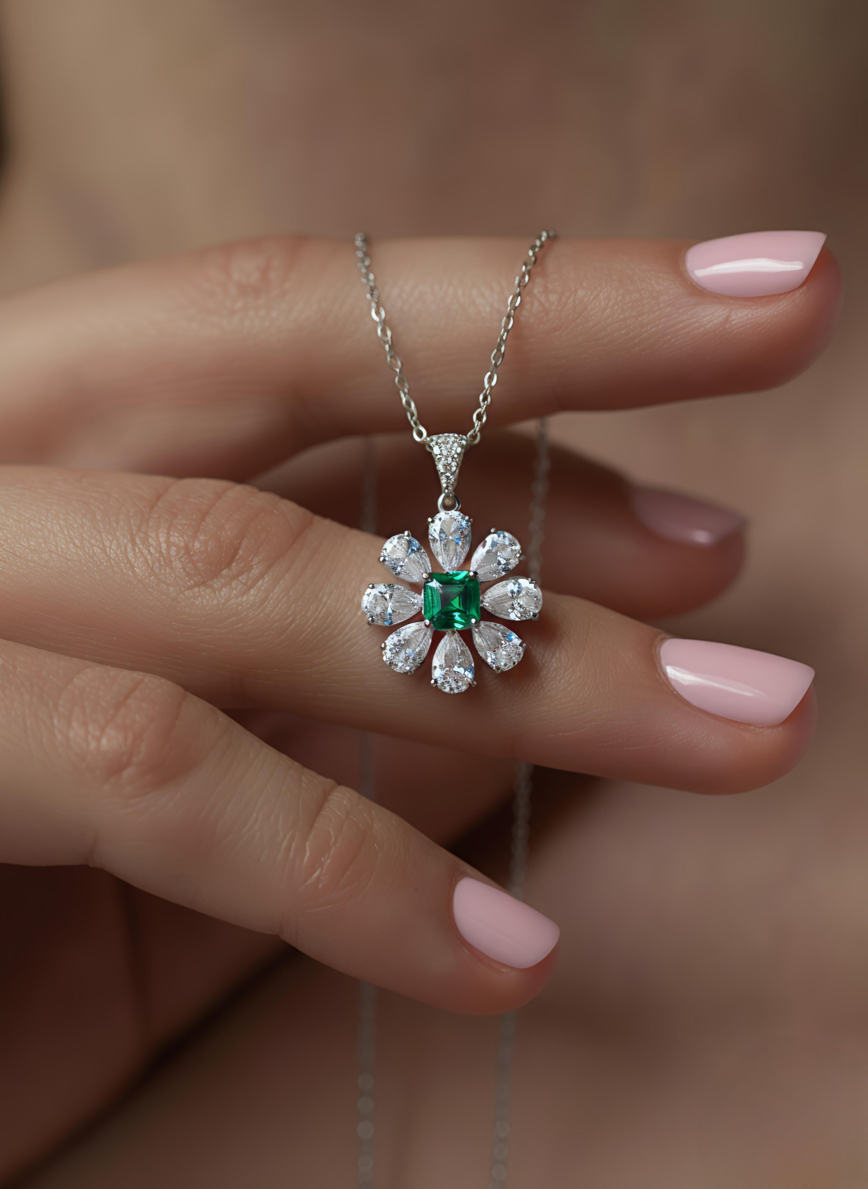 1.00 CT Asscher Moissanite Necklace | Pear Diamond Halo | Tanishq Gems