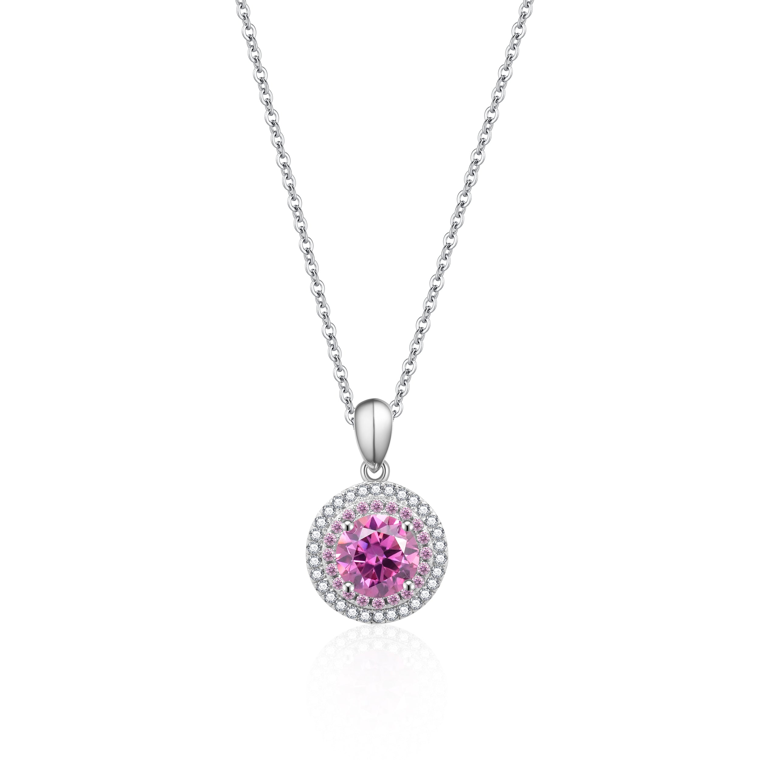 Pink Moissanite Halo Necklace in 925 Sterling Silver by Tanishq Gems