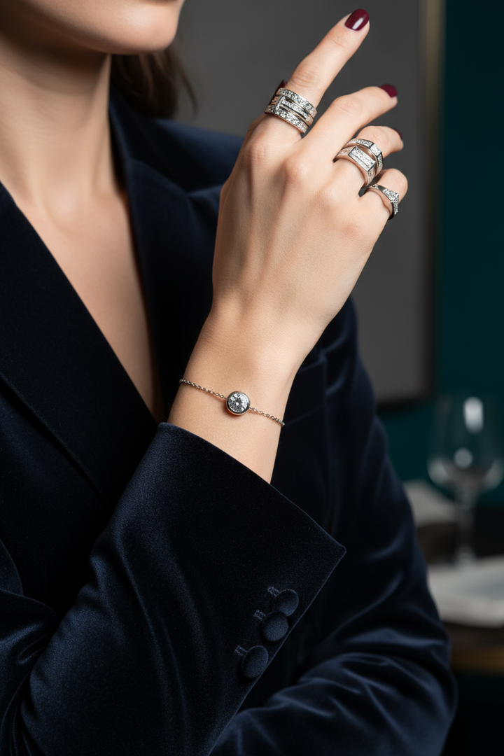 Lustra Line Moissanite Bracelet ✨ – 1 Carat Floating Diamond Bracelet in 925 Sterling Silver | Elegant & Minimalist Jewelry for Women