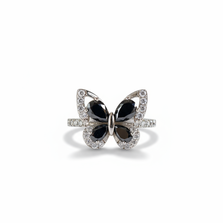🖤 “Midnight Flutter” Butterfly Ring 🦋