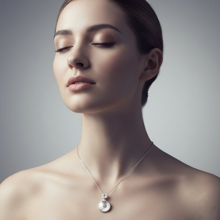 Aurelia Pearl Glow Moissanite Necklace ✨ | 0.10 Ct Diamond Center with Mother-of-Pearl Design in 925 Sterling Silver