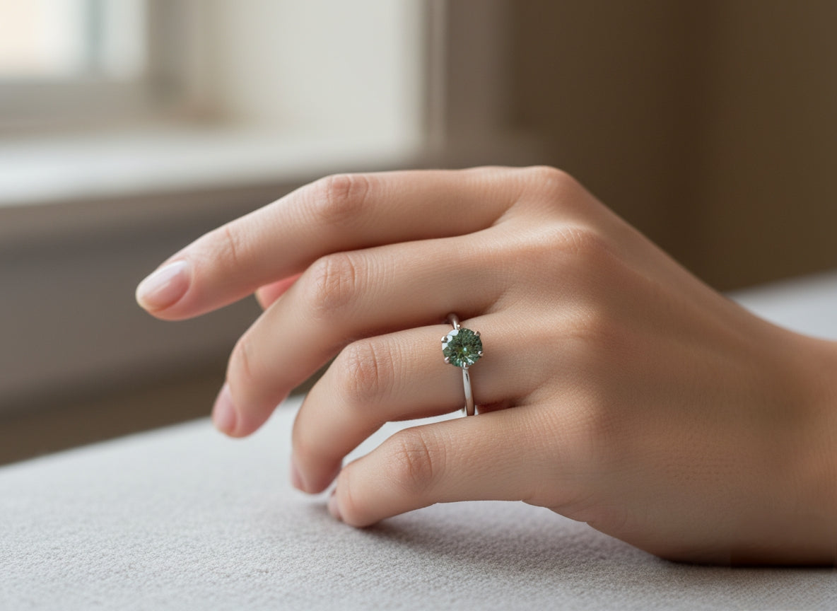 Trio Brilliance Collection – White, Grey & Green Moissanite Rings in 925 Sterling Silver 💎 | Elegant Solitaire Jewelry for Women