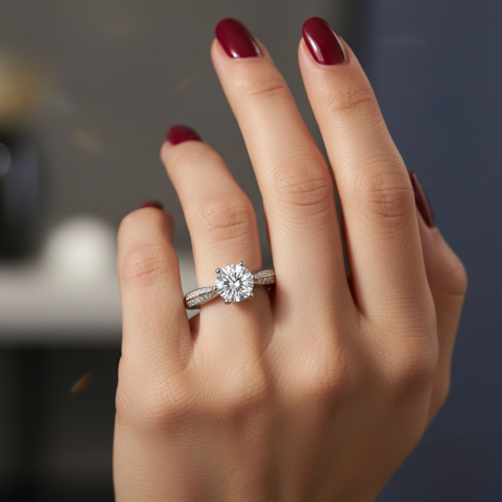 Lumine Solitaire Moissanite Ring – 1 Carat Round-Cut Moissanite Diamond Ring in 925 Sterling Silver | Pavé Band Engagement Ring 💎