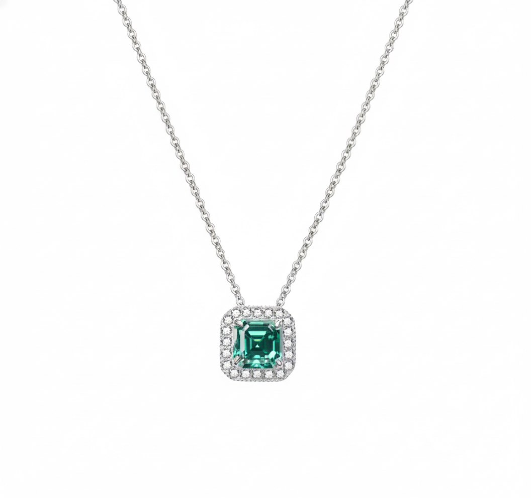 Aurora Asscher Moissanite Necklace – 2 Carat Asscher-Cut Moissanite Diamond Pendant in 925 Sterling Silver 💎