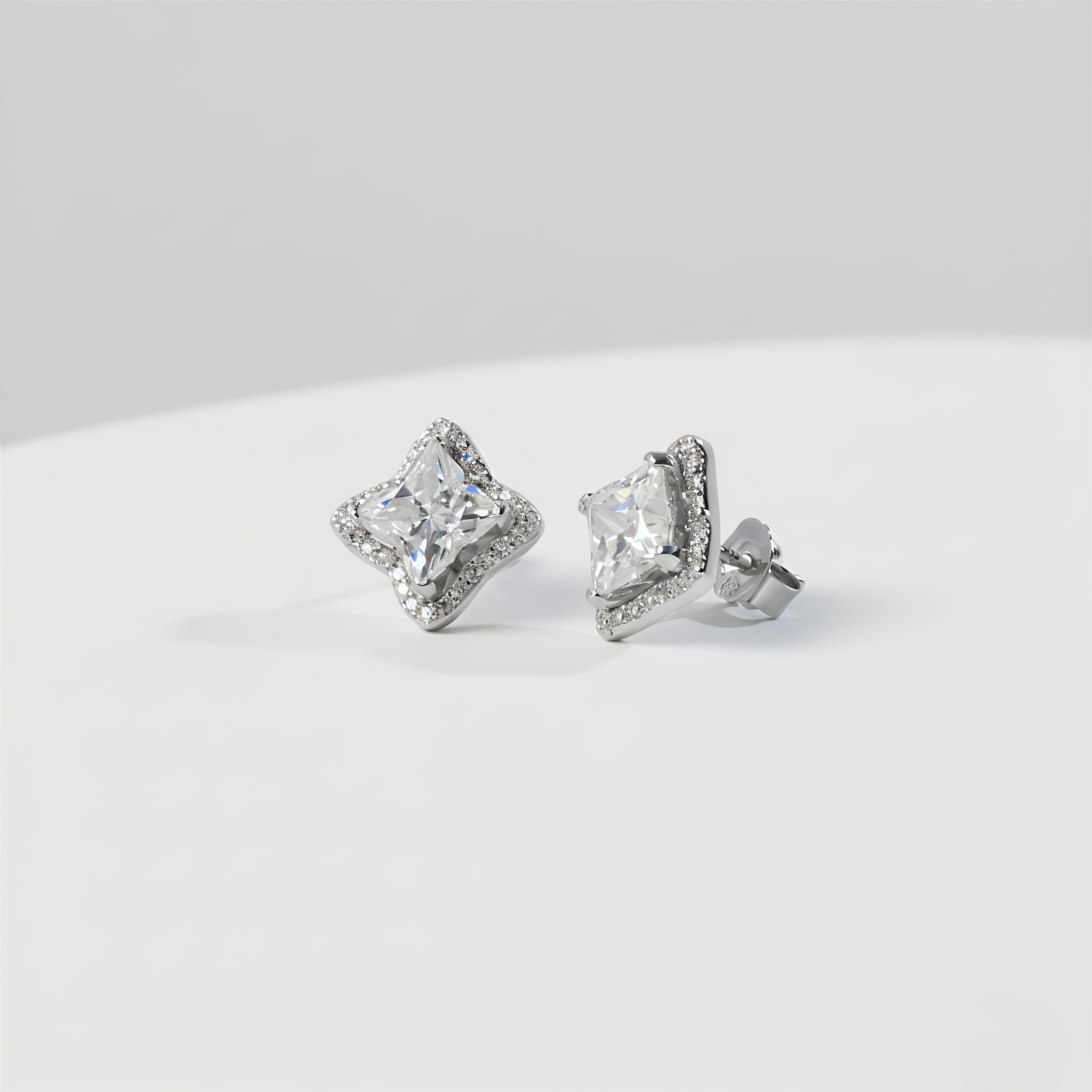 Fortuna Clover Moissanite Diamond Stud Earrings ✨ | 1.20 Ct Center Stone Floral Radiance Studs in 925 Sterling Silver