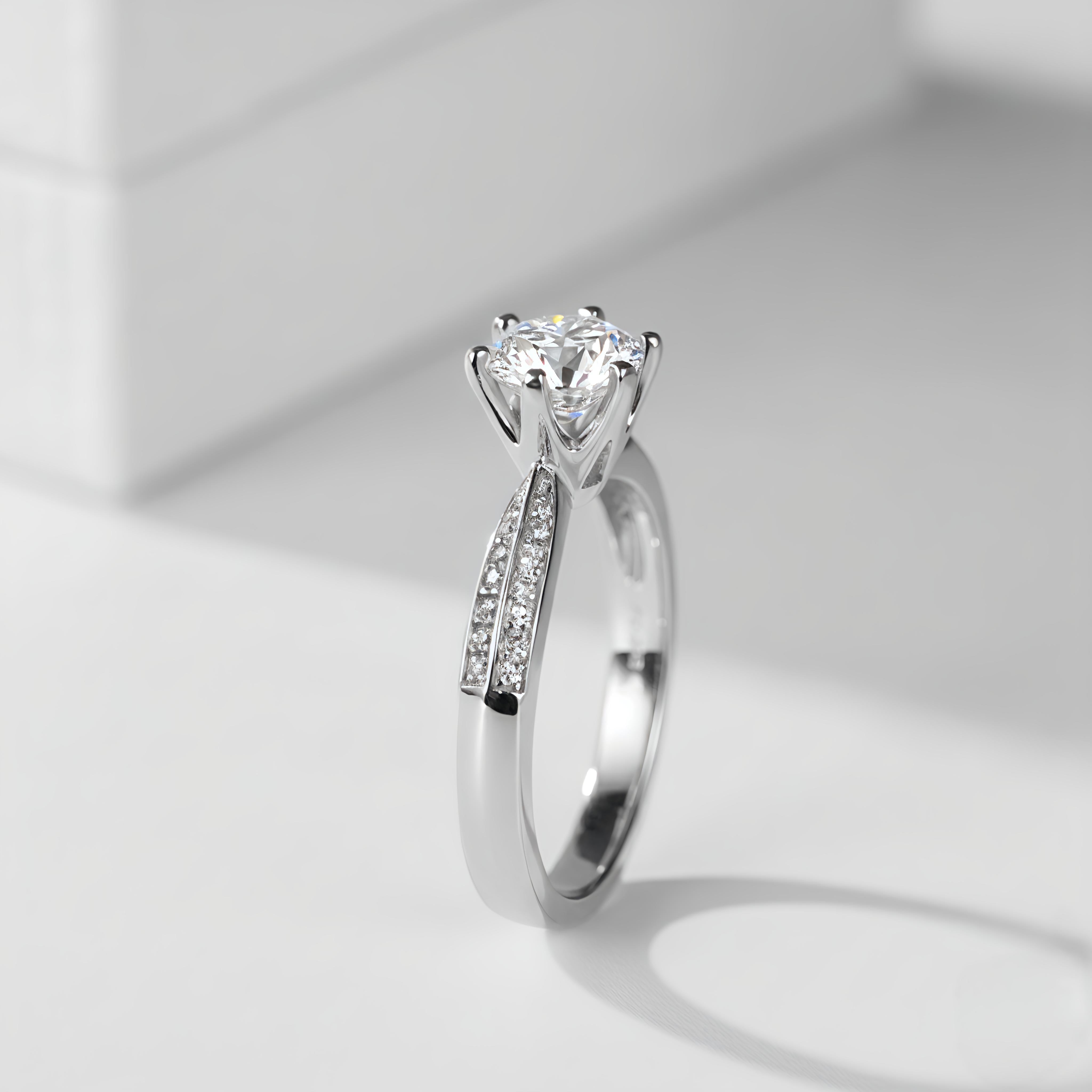 Lumine Solitaire Moissanite Ring – 1 Carat Round-Cut Moissanite Diamond Ring in 925 Sterling Silver | Pavé Band Engagement Ring 💎