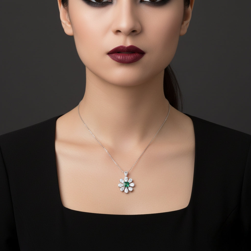 1.00 CT Asscher Moissanite Necklace | Pear Diamond Halo | Tanishq Gems