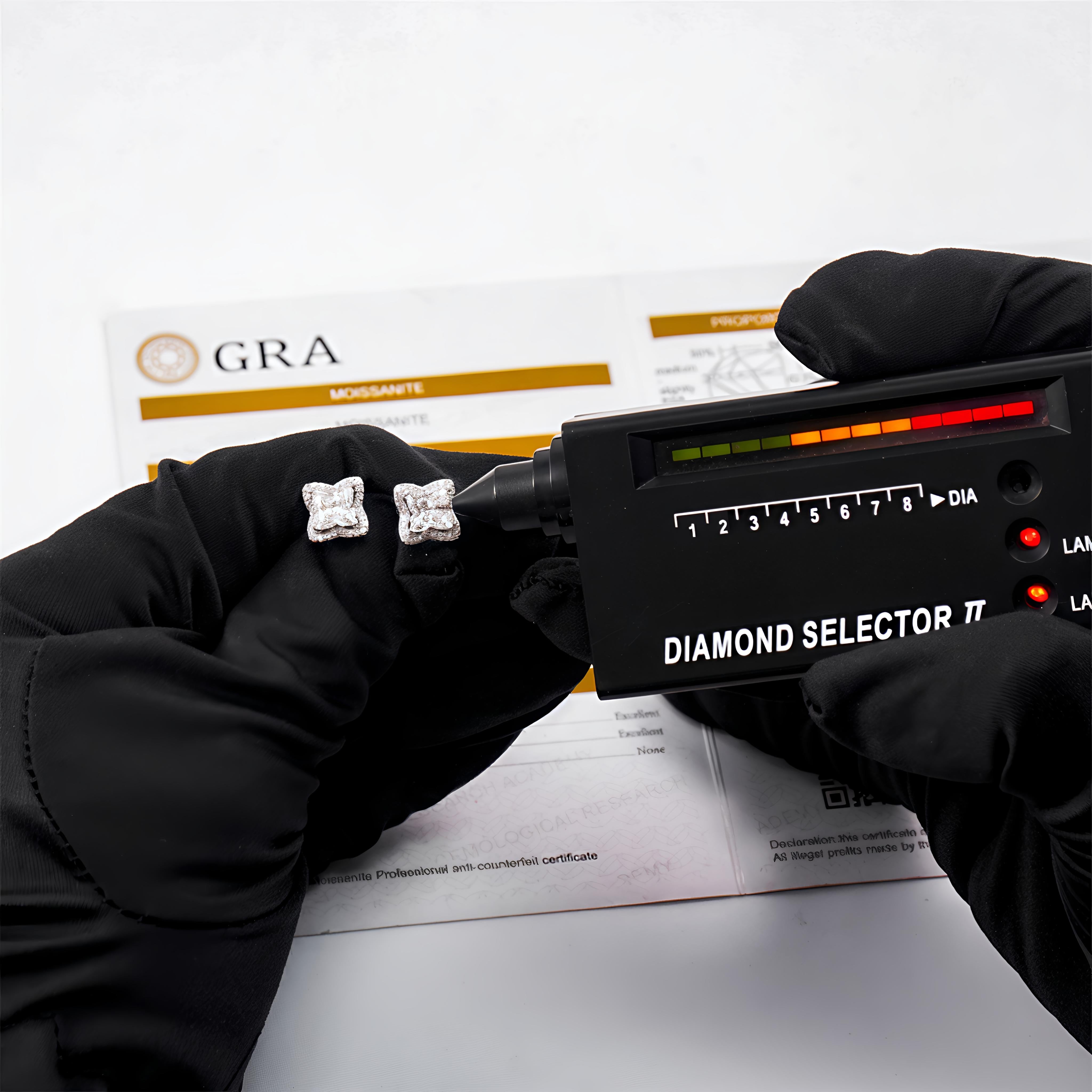 Fortuna Clover Moissanite Diamond Stud Earrings ✨ | 1.20 Ct Center Stone Floral Radiance Studs in 925 Sterling Silver