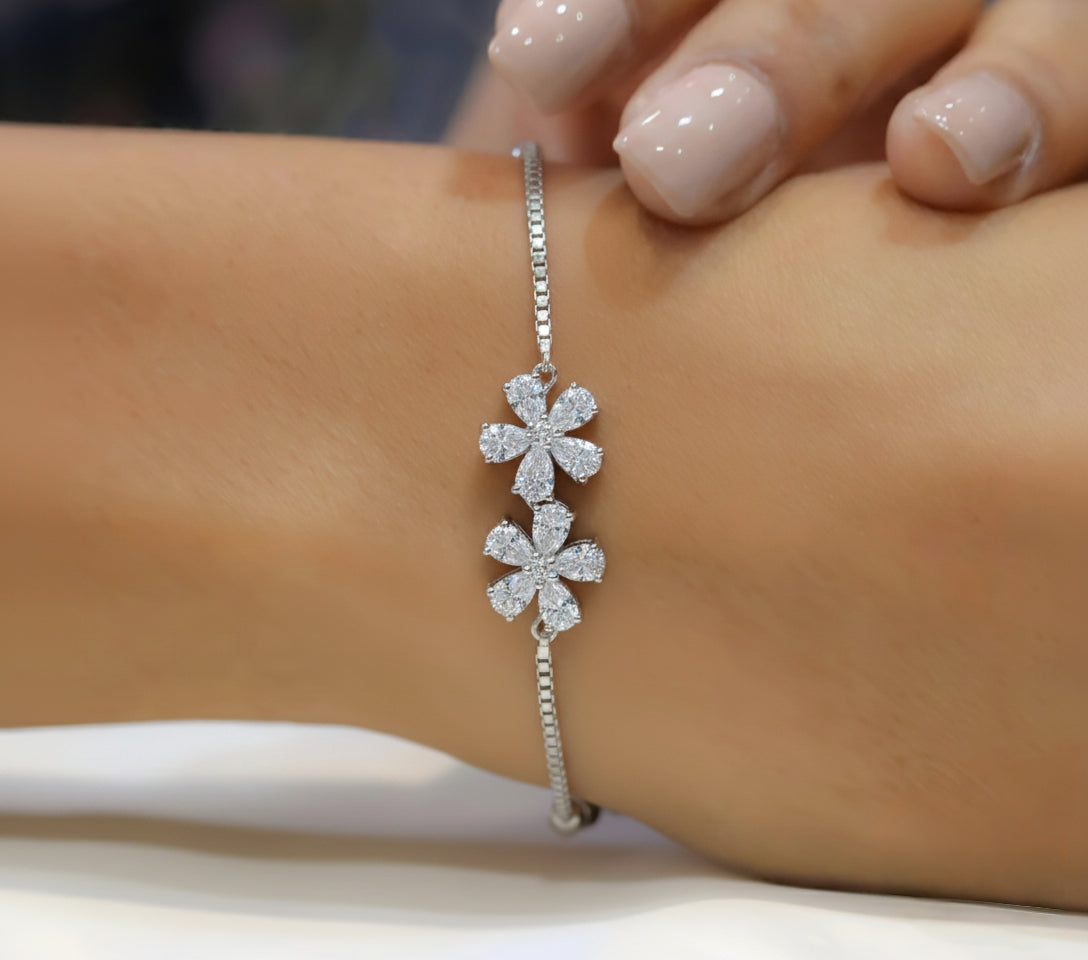 Blossom Grace Moissanite Bracelet – Floral Diamond Bracelet in 925 Sterling Silver 💎 | Elegant & Timeless Jewelry for Women