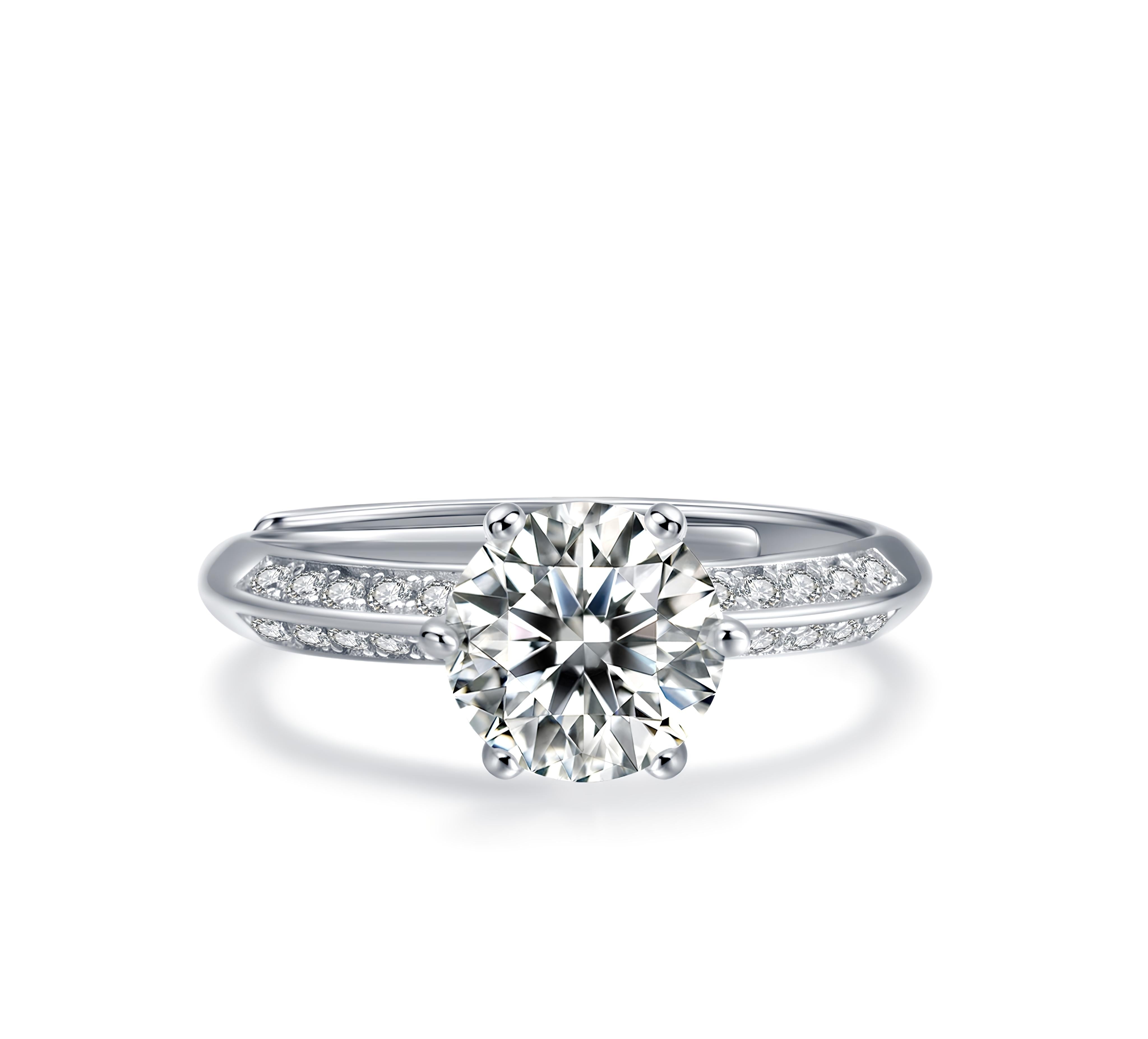 Lumine Solitaire Moissanite Ring – 1 Carat Round-Cut Moissanite Diamond Ring in 925 Sterling Silver | Pavé Band Engagement Ring 💎