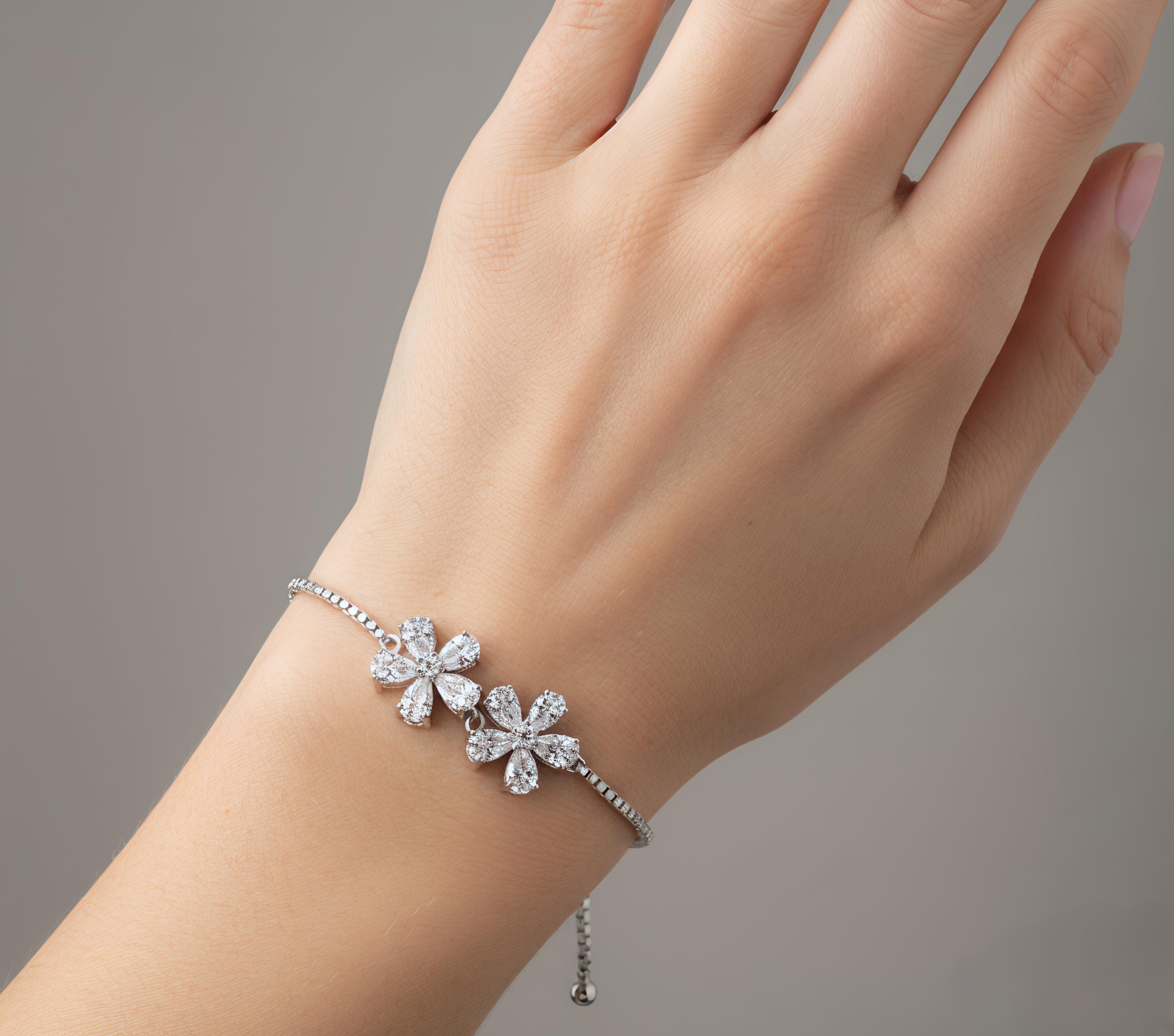 Blossom Grace Moissanite Bracelet – Floral Diamond Bracelet in 925 Sterling Silver 💎 | Elegant & Timeless Jewelry for Women
