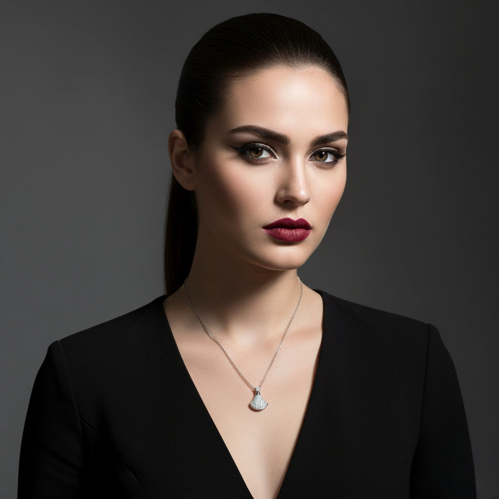 Radiant Fan Pendant Necklace | 925 Sterling Silver & Gold Plated Moissanite Necklace | 0.10 ct Center Stone | Tanishq Gems