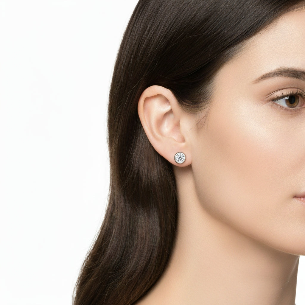 Eternal Glow Moissanite Stud Earrings – 1 Carat Round Moissanite Diamond Earrings in 925 Sterling Silver 💎 | Classic & Timeless Elegance