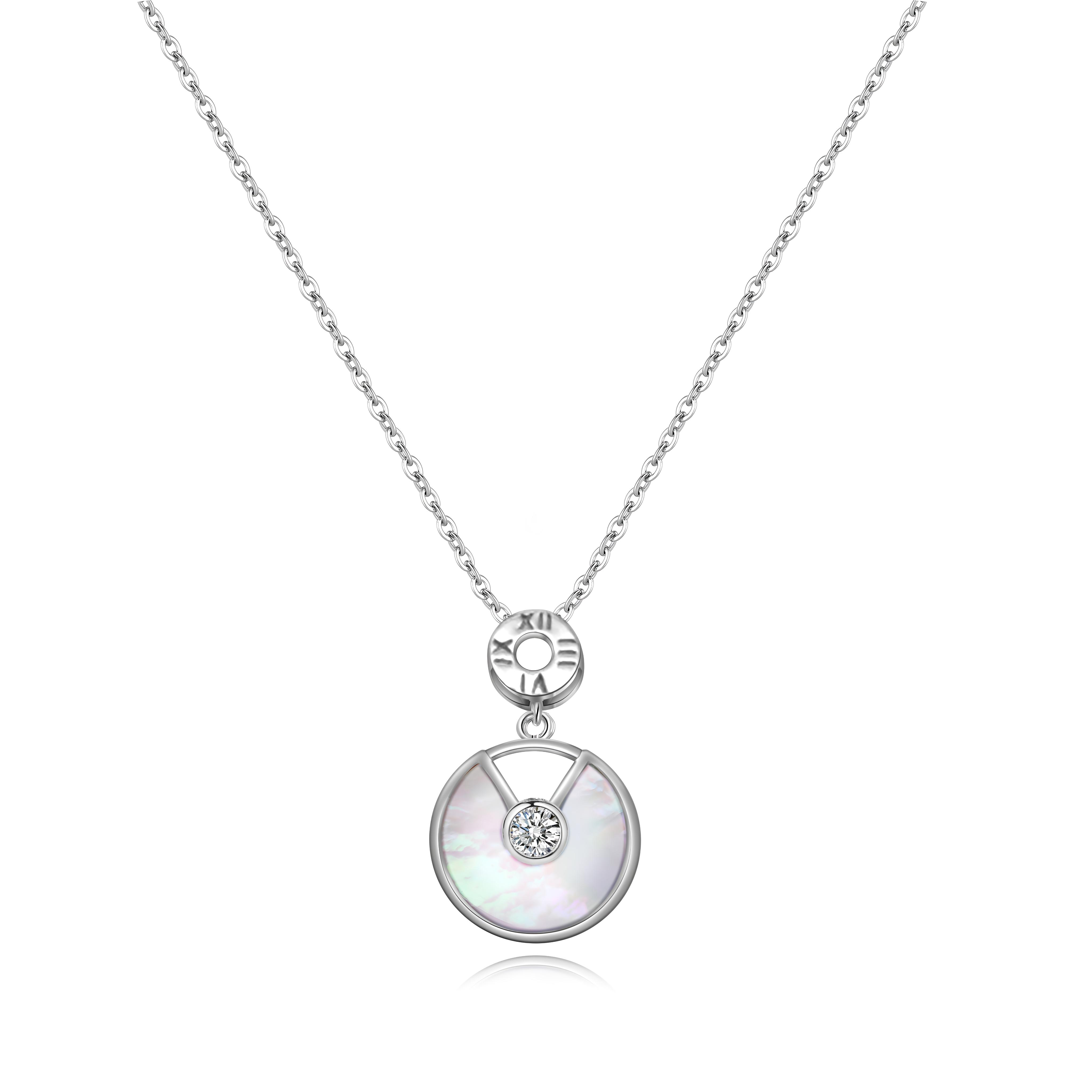 Aurelia Pearl Glow Moissanite Necklace ✨ | 0.10 Ct Diamond Center with Mother-of-Pearl Design in 925 Sterling Silver