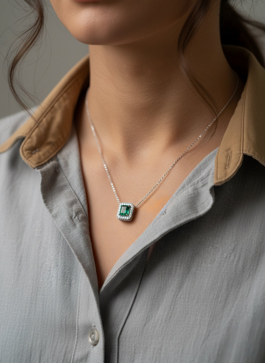💚 Asscher Halo Necklace 💎