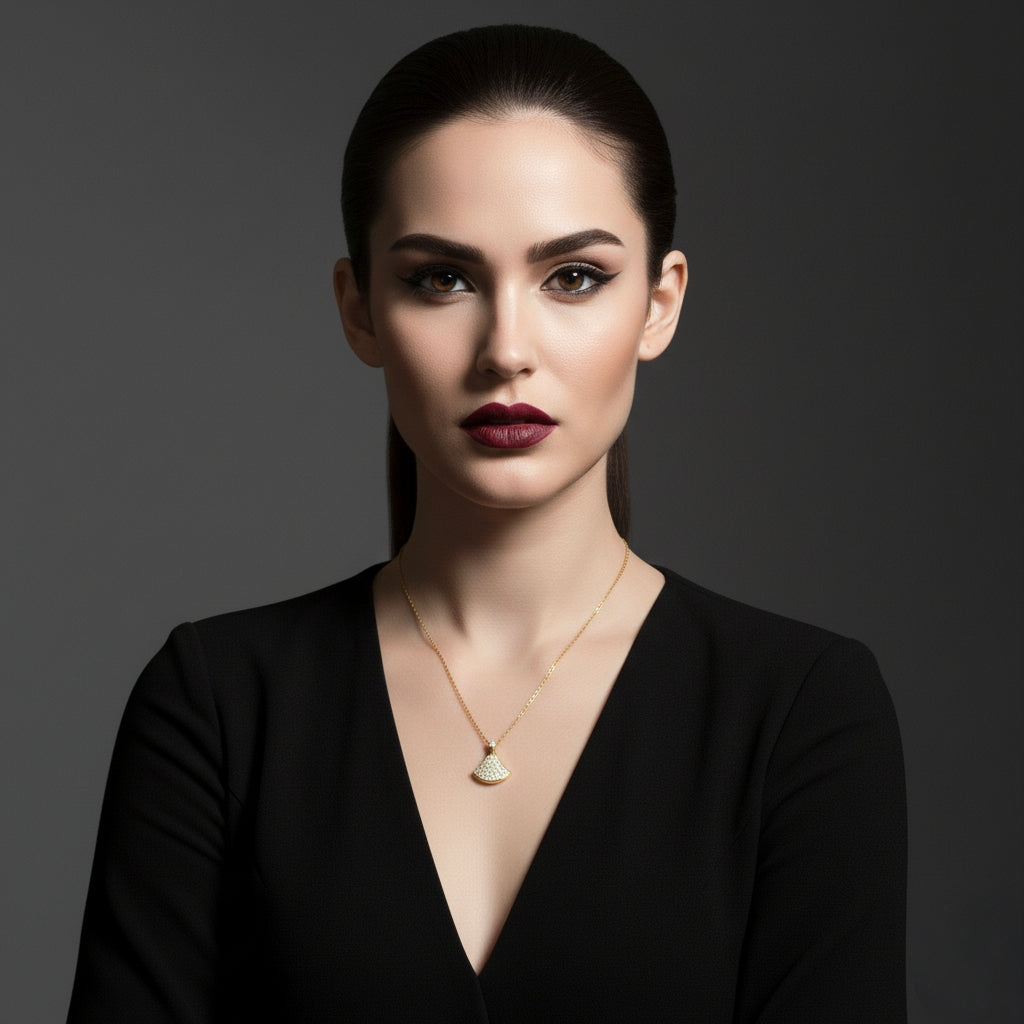 Radiant Fan Pendant Necklace | 925 Sterling Silver & Gold Plated Moissanite Necklace | 0.10 ct Center Stone | Tanishq Gems