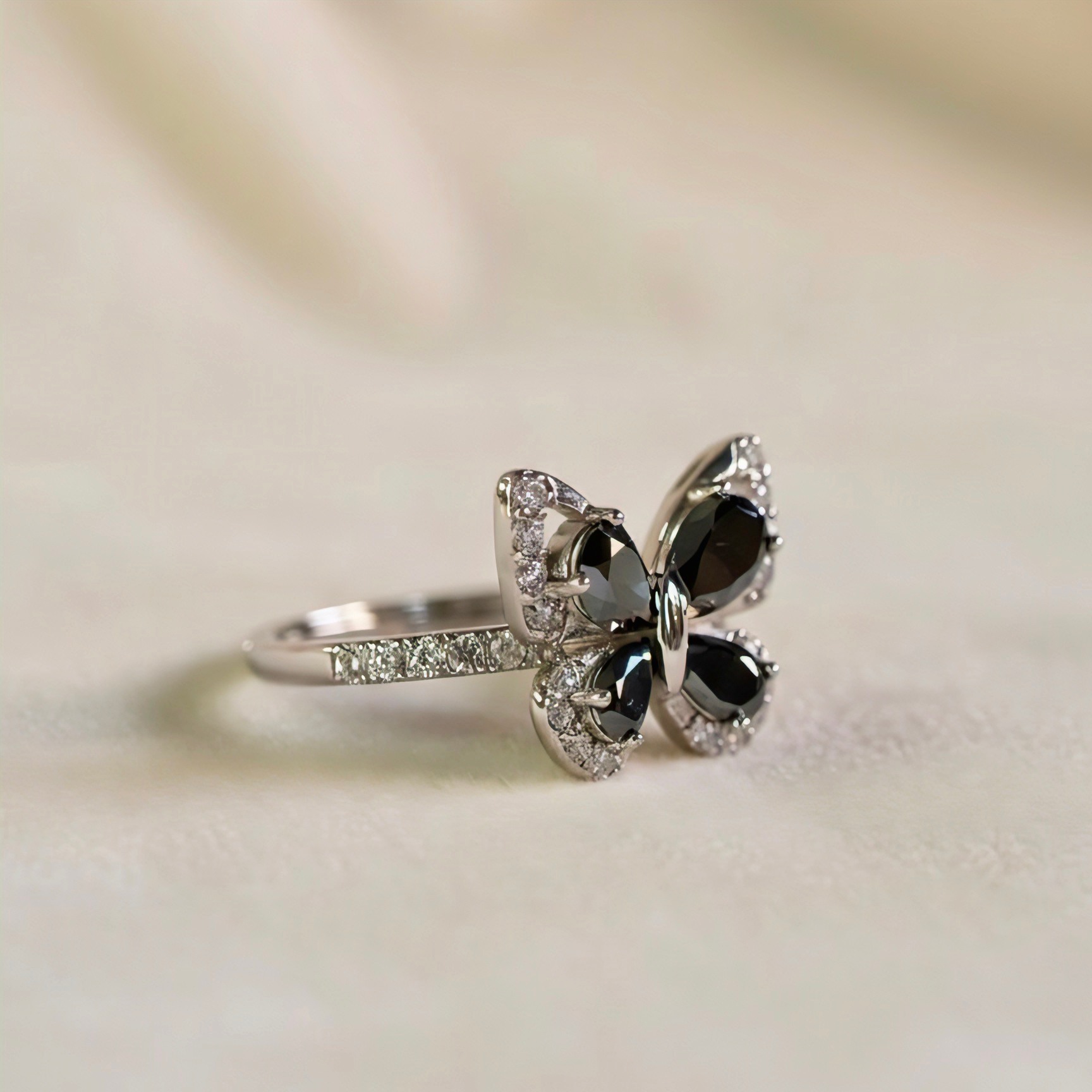 🖤 “Midnight Flutter” Butterfly Ring 🦋