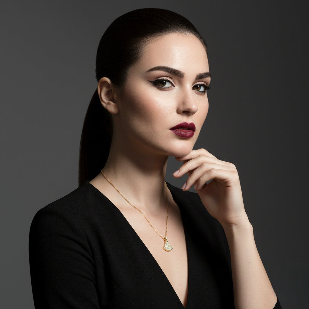 Radiant Fan Pendant Necklace | 925 Sterling Silver & Gold Plated Moissanite Necklace | 0.10 ct Center Stone | Tanishq Gems