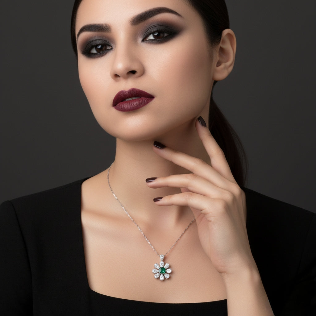 1.00 CT Asscher Moissanite Necklace | Pear Diamond Halo | Tanishq Gems