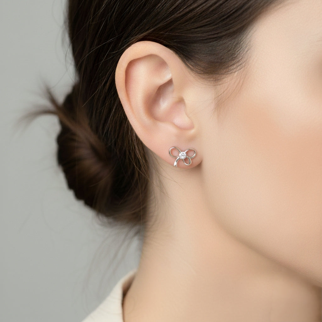 Elegant Silver Bow Earrings – 925 Sterling Silver Ribbon Design Earrings 💎 | Timeless, Feminine & Modern Jewelry