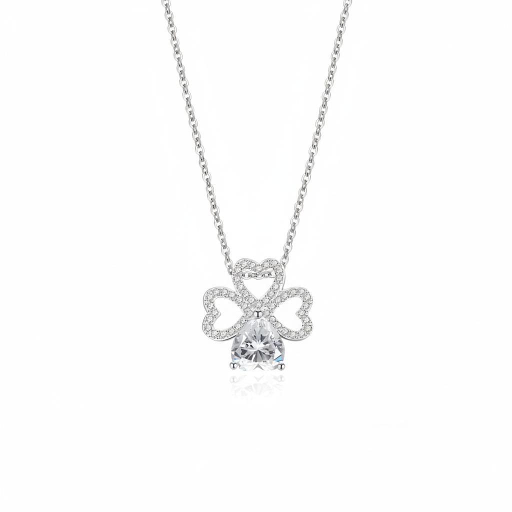 Amora Clover Moissanite Necklace 💖 | 0.80 Ct Heart Diamond Pendant in 925 Sterling Silver