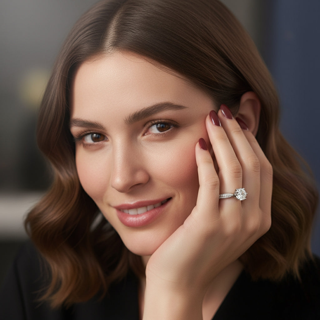 Lumine Solitaire Moissanite Ring – 1 Carat Round-Cut Moissanite Diamond Ring in 925 Sterling Silver | Pavé Band Engagement Ring 💎